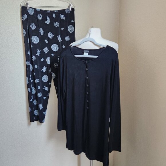 vtg Citiknits QVC Slinky 2Pc Set Sz Large Long Sleeves Blouse Pants Lagenlook - Picture 3 of 16
